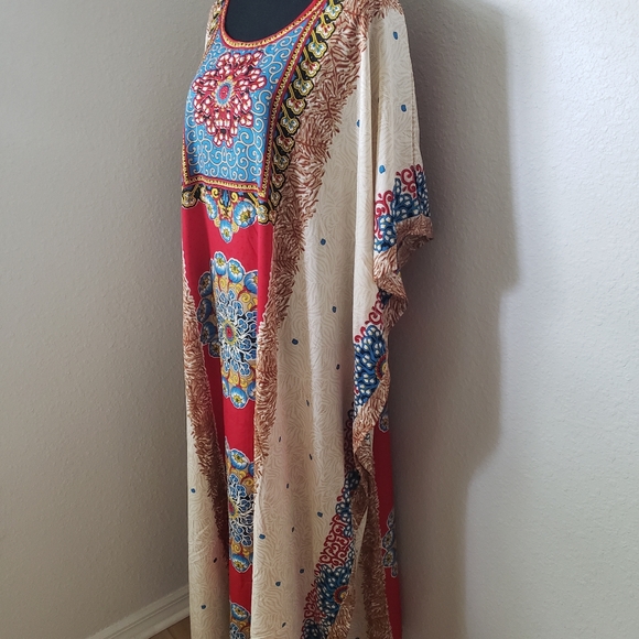New/NWT Red and Turquoise Kaftan Abaya Cover-up - Picture 6 of 12